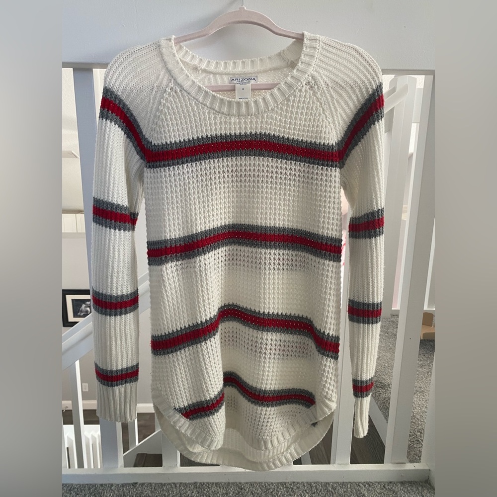 Cute red and white long sweater